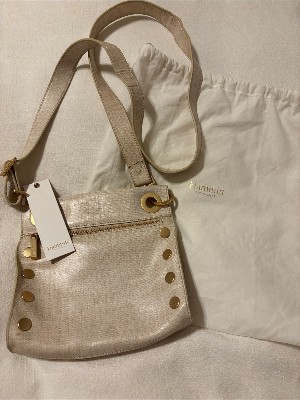 Hammett  Cream or neutral-textured Hammitt  crossbody bag with brush NWT and bag